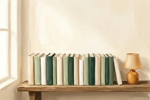 A row of law books on a library shelf in soft window light